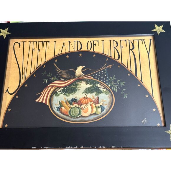 Sweet Land Of Liberty Framed Art Print By Cass Frames Signed Black Stars ** READ - Picture 3 of 12